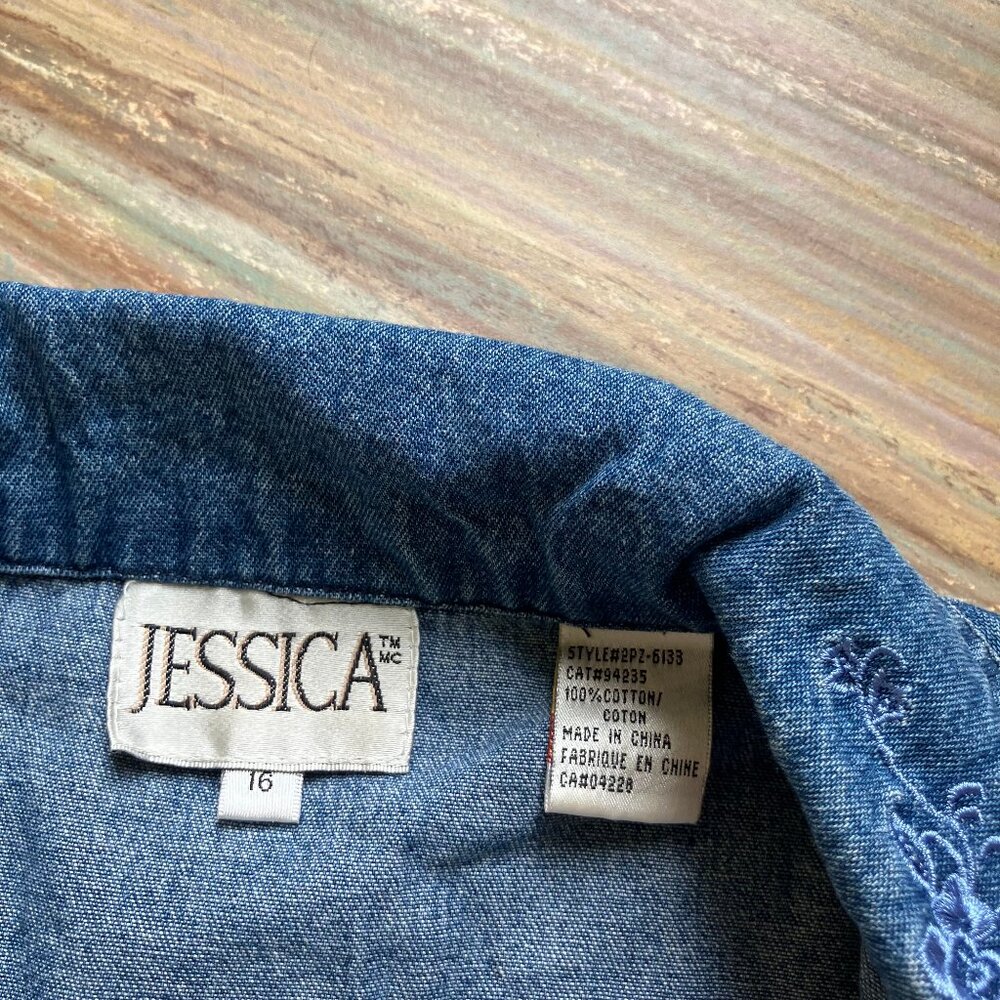 Jessica Sleeveless Denim Chambray Maxi Dress Button Front Embroidered Collar - Picture 8 of 10
